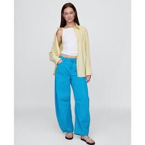 Gap Horseshoe High Rise Barrel Leg Jeans Teal Ultrasoft Denim 25 Turquoise